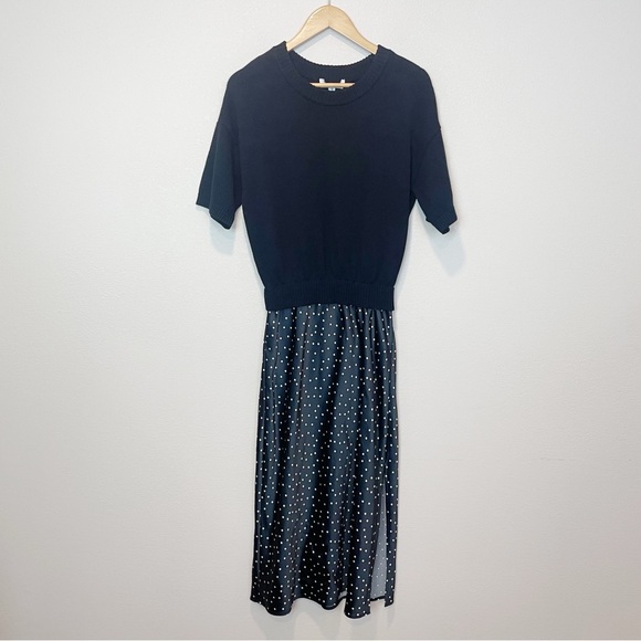 Evereve Polkadot Dress Sweater Top Satin Skirt Classic Size XS - Picture 2 of 9